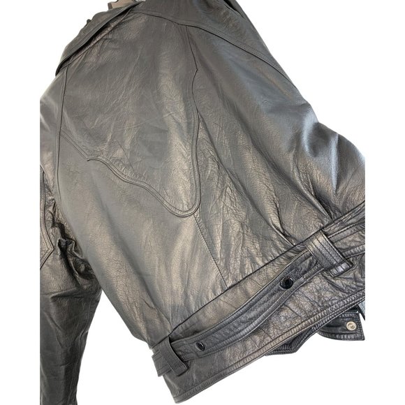 80s VTG Suzies Black Moto Leather Jacket Large Dolman Snap Crop Insulated 6729 - Picture 12 of 16